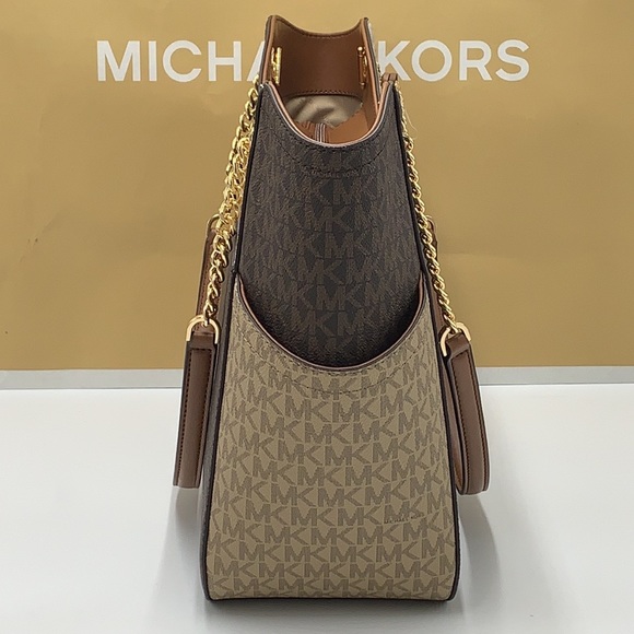 MICHAEL KORS LARGE X CHAIN SHOULDER TOTE BAG LUGGAGE / BROWN MULTI COLOR - Picture 7 of 16